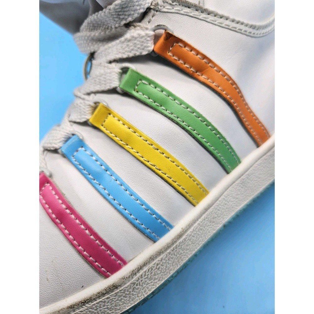 K-Swiss Classic Men's Hi-Top White Sneakers Shoes Size 5.5 Rainbow - Picture 4 of 11